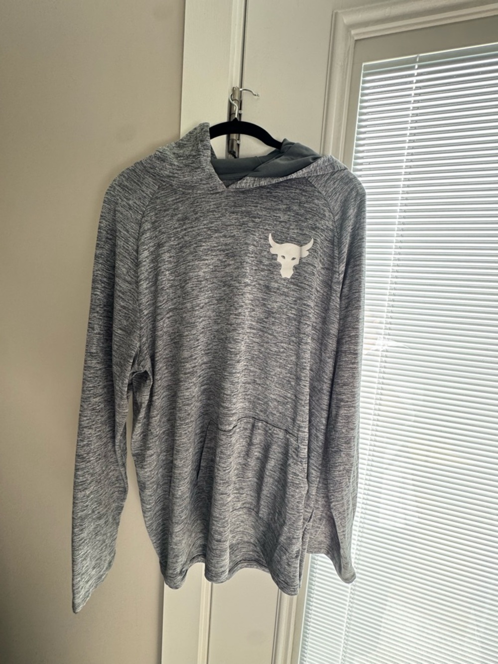 Under Armour Men's Heather Gray Athletic Hoodie Bull Logo Project Rock Edition